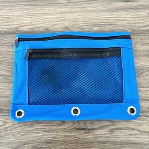 Blue Fabric Zipper Pencil Case with Holes and Metal Grommets for Binder